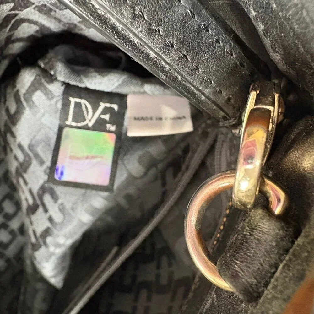 Diane von Furstenberg 440 Breakaway Black White Embossed Leather Satchel